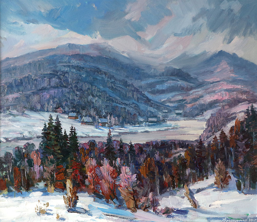 В. Нечепуренко. «Карпати. Село Синевiрська Поляна». 2017. Полотно, олiя